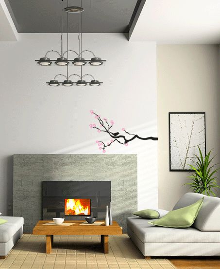 Bird on a Branch & PINK Flowers Wall Art Decor Sticker  