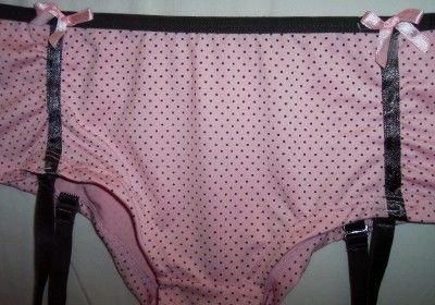 AP~NWT~NATIVE~SEXY~gray~PINK~polka dot~boyshort~GARTER BELT~2X  