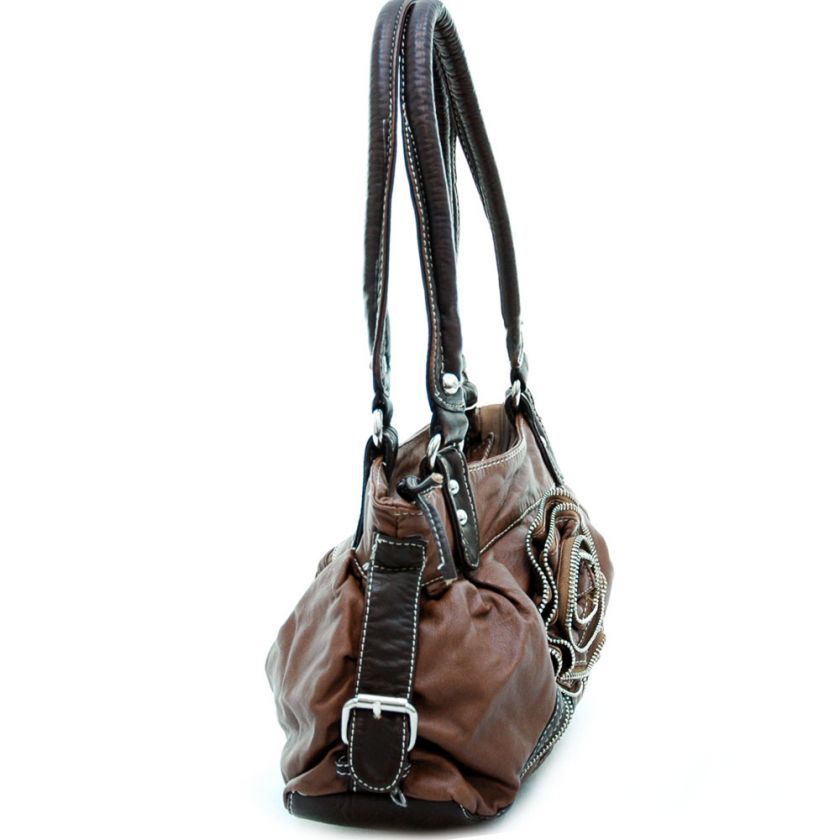 Women Stone water washed flower handbag purse   Brown /  