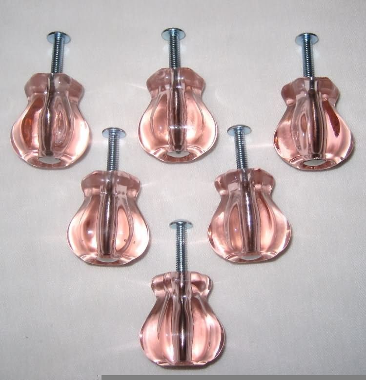 Pink Glass Ferrule Antique Cabinet Knob Pulls 1 3/16  