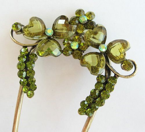   SWAROVSKI CRYSTAL BRONZE FLOWER HAIR STICK PIN PICK 475 FREE SHIP