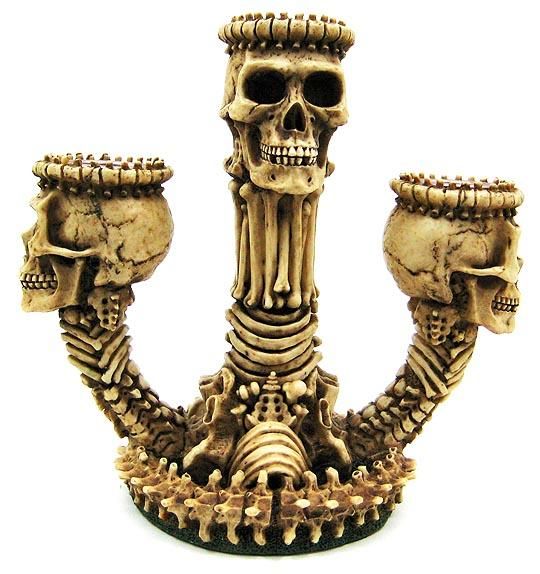 Creepy Human Skull 3 Candle Candelabra Evil Holder Goth  