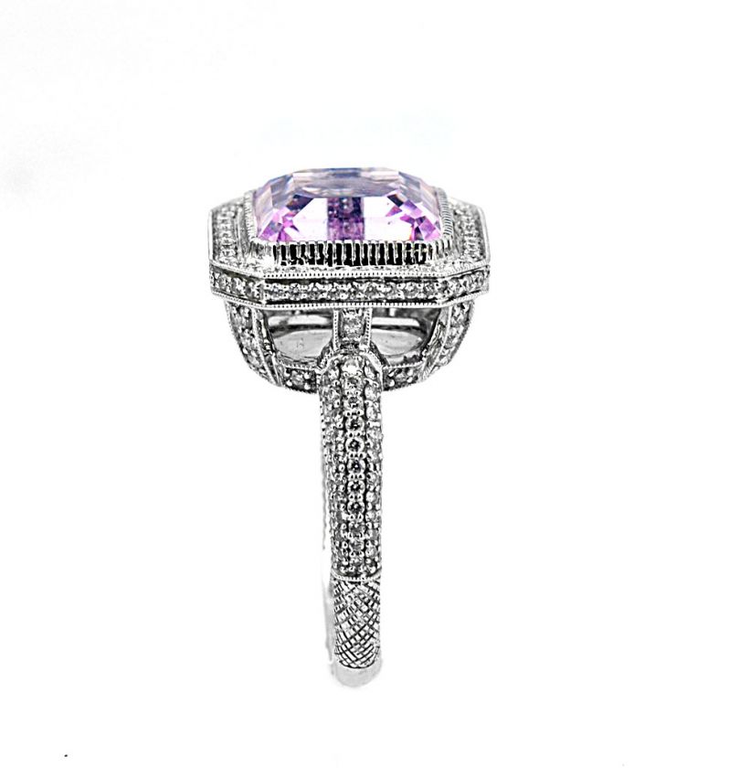 Judith Ripka 18k Solid White Gold Diamond & 11ct kunzite Pave Size 12 