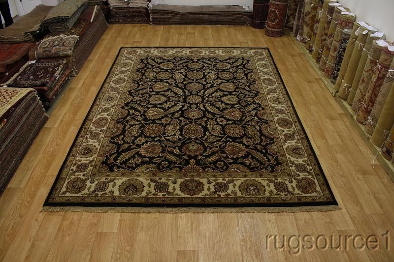 LARGE EXCELLENT BLACK 9X12 AGRA JAIPOUR ORIENTAL AREA RUG WOOL CARPET 