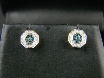 MENS/LADIES HEXAGON BLUE DIAMOND STUD EARRINGS 7 MM  