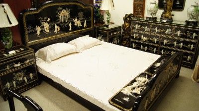 Mother of Pearl Lacquer King Size Bed Room Set 3pc   