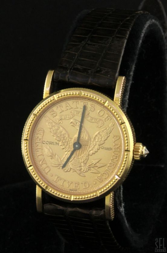 CORUM 22K GOLD $5 HALF EAGLE LIBERTY COIN DIAMOND LADIES WATCH  