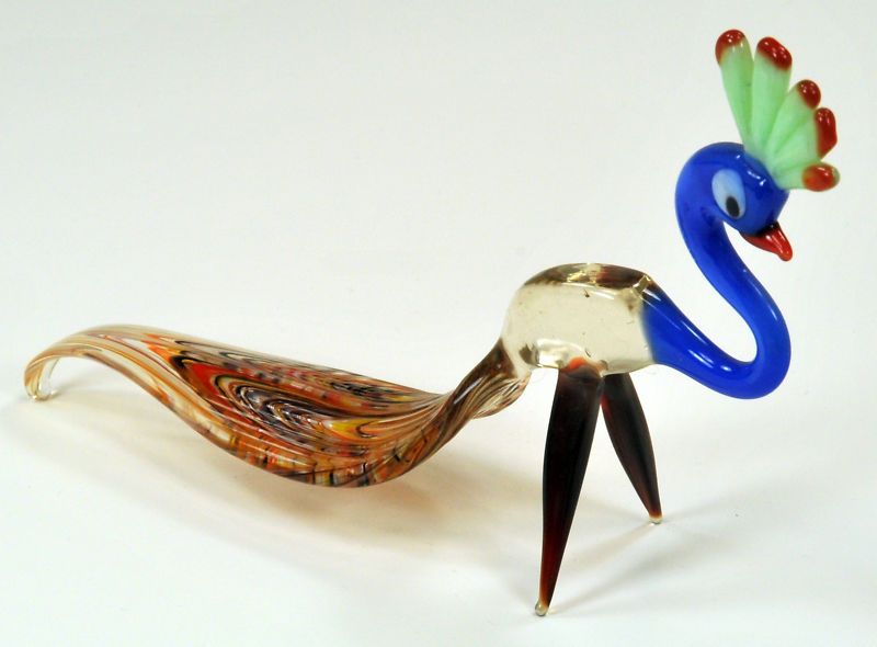 Glass Blown Art Figurine Murano Style animal PEACOCK  