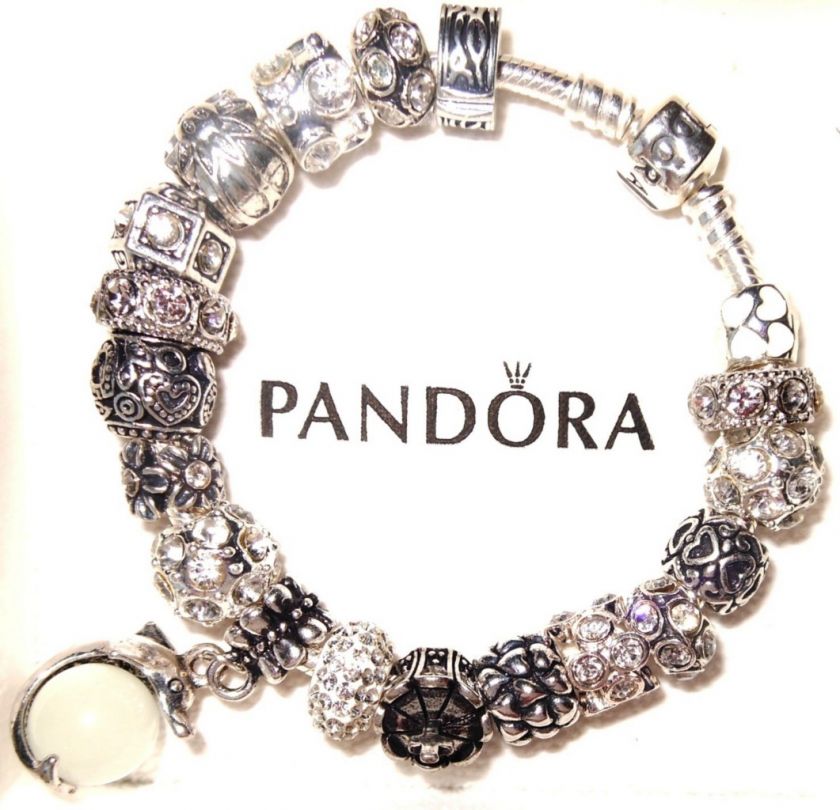 AUTHENTIC PANDORA SILVER 925 BRACELET SET BOX & BAG CRYSTAL TREASURE 