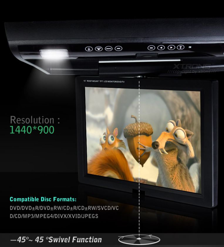 XTRONS CR1502 15 In Car Overhead Flip Down DVD Player  