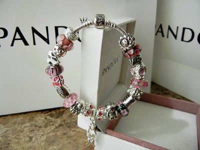   PANDORA .925 STERLING SILVER BRACELET MOTHERS DAY PINK 21 CHARM BEAD