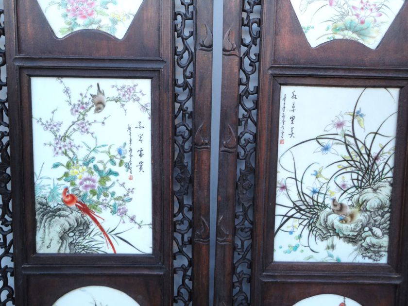 Chinese Rosewood Porcelain 4 Seasons Wall Plaque Set ss815  