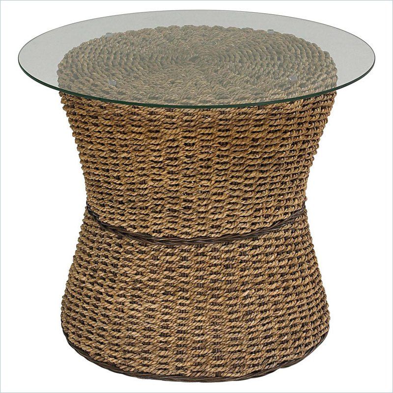Home Styles Furniture Cabana Banana Round Drum Accent Table with Glass 