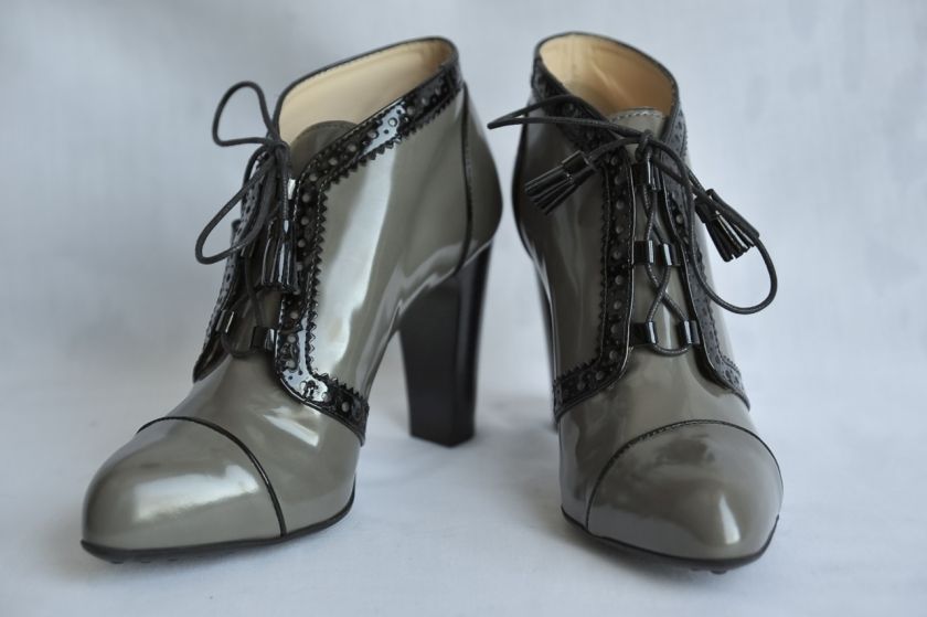 TODS TODS Spectator Black&Grey Ankle Boot Bootie High Heel Pump Shoe 