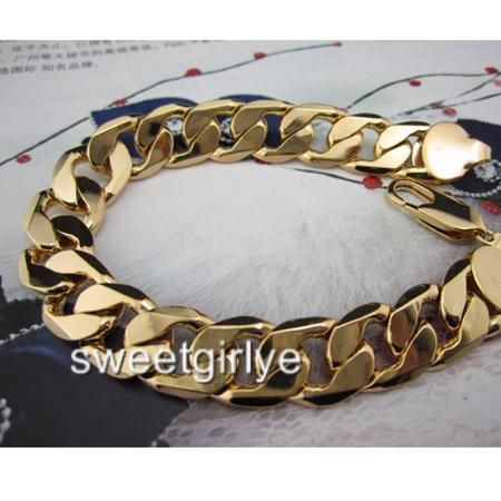 18K Yellow Gold Filled Mens Bracelet,Figaro Chain 8.8Link GF jewelry 